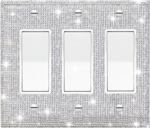 Vista 24 de 1 PC Placa de Pared de Diamantes de Imitación Plateados Brillantes Cubierta de Interruptor de Luz Cubiertas de Interruptor Placas de Pared Diamantes