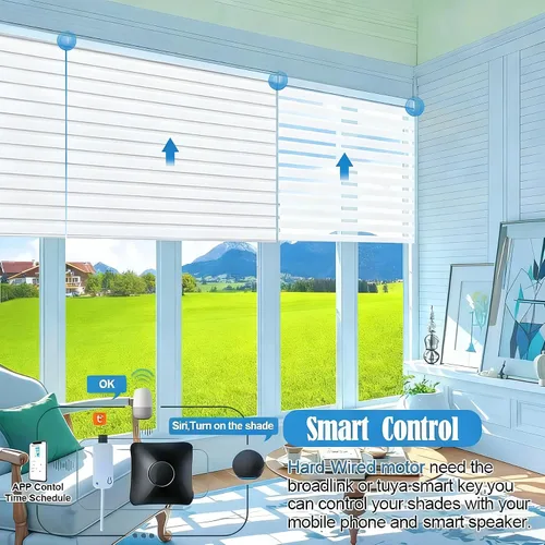Vista 5 de tipiace Persianas inteligentes de cebra motorizadas con cable duro con Alexa Google Home, tela filtrante de luz de doble capa, persianas Negro