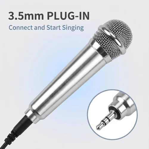 Vista 2 de Mini micrófono de canto plateado para teléfono karaoke micrófono de condensador de 0.138 in micrófono mini micrófono de mano para teléfono móvil