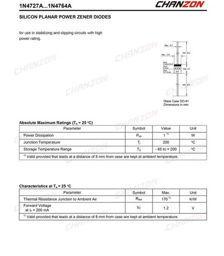 Vista 2 de Paquete de 100 unidades Chanzon 1N4741A 1N4741 Power Zener Diodo 1W 11V DO-41 (DO-204AL) Diodos axiales 1 vatio 11 voltios