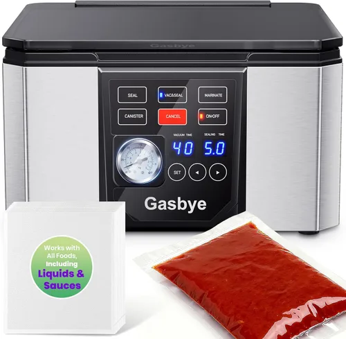 Vista 10 de Gasbye Máquina selladora al vacío de precisión de 95 kPa, doble sellado térmico para alimentos secos/húmedos, mango de fácil bloqueo, almacenamiento