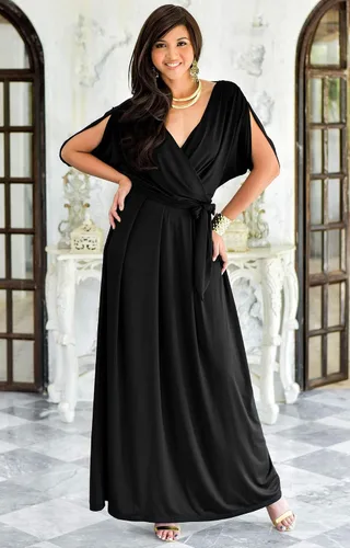 Vista 3 de KOH KOH Vestido largo semiformal de manga corta con cuello en V hasta el suelo para mujer