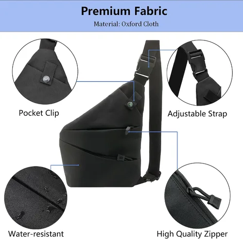 Vista 3 de Bolso cruzado para mujeres y hombres, bolsa ligera para viajes, senderismo, ciclismo, bolso cruzado antirrobo, color negro
