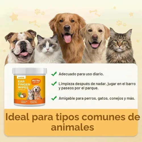 Vista 6 de Toallitas para orejas de perro de talla grande para perros y gatos, aroma a coco, 60