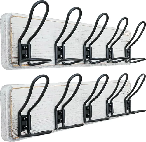Vista 19 de Dseap Perchero para Abrigos Montado en Pared - Perchero Resistente de Estilo Granja Rural con 5 Ganchos de Alambre para Ropa, Sombrero, Chaqueta