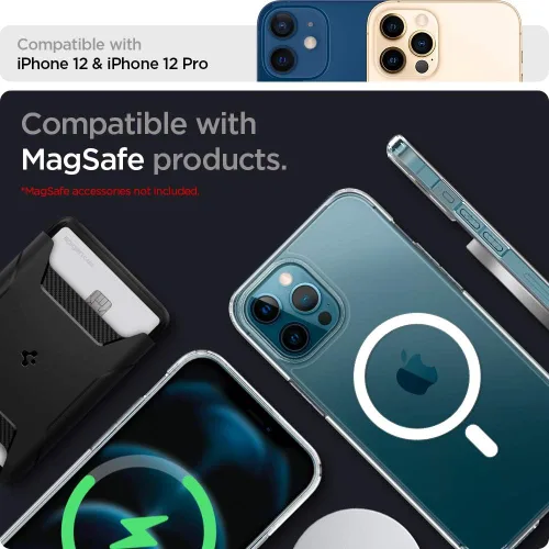 Vista 3 de Spigen Funda para iPhone 12 Pro y iPhone 12, Ultra Hybrid MagFit [antiamarilleo] [compatible con Magsafe] - Transparente