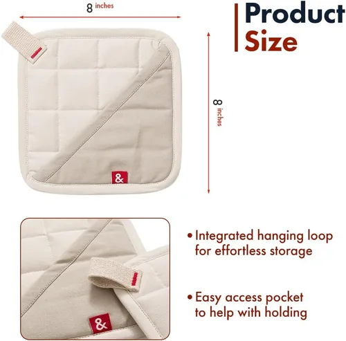 Vista 6 de Hedley & Bennett Soporte para ollas con bolsillo – Soportes para ollas calientes para cocina resistentes al calor – 100% algodón exterior y forro