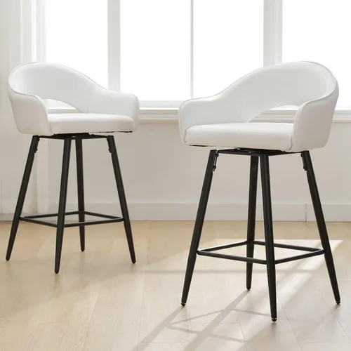 Vista 11 de DUOMAY Juego de 2 taburetes de bar giratorios, modernos taburetes de altura de mostrador de 26 pulgadas, silla de isla de cocina tapizada de Blanco