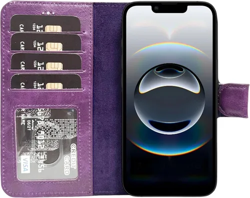 Vista 64 de HARDISTON Funda de piel auténtica hecha a mano compatible con iPhone 11 Pro de 5.8 pulgadas, funda magnética desmontable con tarjeteros - bordes