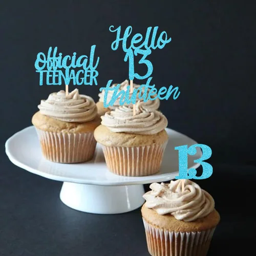 Vista 7 de 24 piezas de decoraciones oficiales para cupcakes de cumpleaños número 13 Hello 13 Thirteen Cupcake Picks 13th Birthday Cake Decor Supplies azul