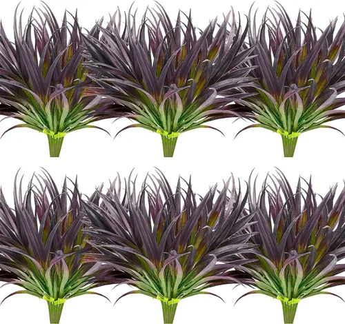 Vista 24 de 8 piezas de plantas falsas para exteriores, resistentes a los rayos UV, plantas de césped alto artificiales, flores tropicales, arbustos, decoración