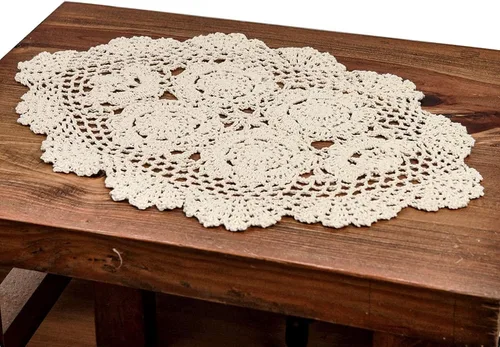 Vista 8 de Eiyye 2 manteles individuales de algodón hechos a mano con ganchillo, ovalados, de 12 x 17 pulgadas, color beige
