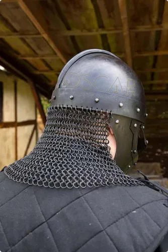 Vista 9 de Casco medieval de cuervo vikingo con cadena, para batalla