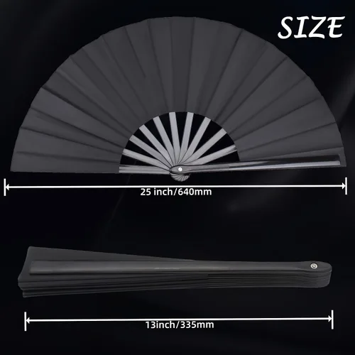 Vista 6 de Paquete de 4 ventiladores de mano plegables grandes, ventilador chino negro de Kung Fu Tai Chi, ventilador de tela de nailon para hombres y mujeres