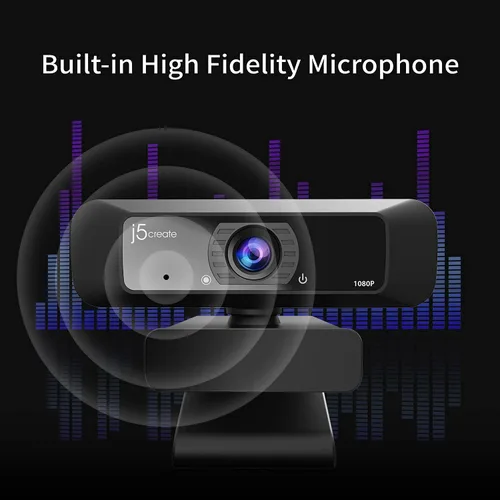Vista 6 de j5create Cámara web de transmisión USB - 1080P HD con rotación de 360°, micrófono de alta fidelidad, Plug and Play para PC/Mac/computadora