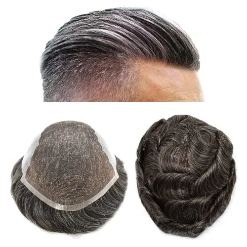 Vista 56 de Mens Toupee Human Hair Replacement System Swiss Lace Toupee For Men Hair Piece Protesis Capilar Mens Hairpiece 5X7#1 Jet Black 120% Density