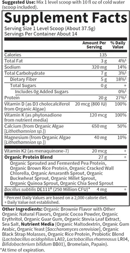 Vista 5 de Garden of Life Proteína vegana orgánica en polvo, 0.71 onzas de proteína vegetal con calcio, D3, K2 MK-7 y magnesio para fortaleza ósea, prebióticos