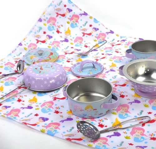 Vista 7 de Floss & Rock Mermaid Chef's Kitchen Set - Juego de cocina en miniatura de 10 piezas en estuche redondo