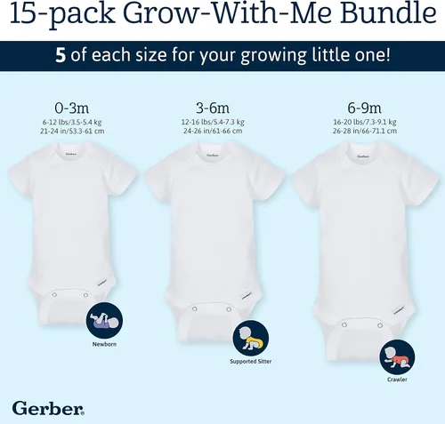 Vista 7 de Gerber Unisex Baby 15 Piece Onesies Bodysuit Multi Size Pack