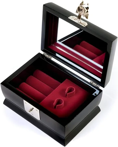 Vista 6 de MADDesign Mother of Pearl Organizador de anillos de joyería de caja de música, color negro pavo real