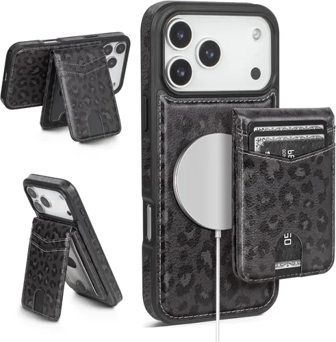 Vista 35 de SkyEagle - Funda tipo cartera compatible con MagSafe para iPhone 11, color negro Detachable Magnetic Credit Card Holder,RFID Blocking,PU