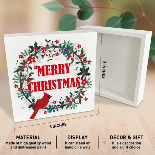 Vista 2 de Letrero de madera para decoración navideña, decoración de mesa cardenal de Navidad, decoración de Navidad, cocina, sala de estar, hogar, casa