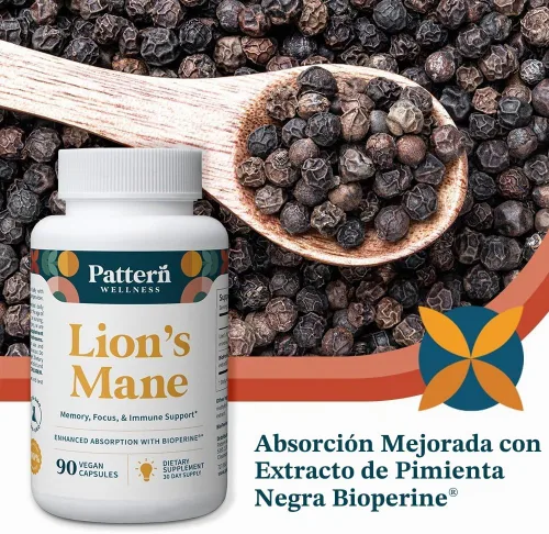 Vista 7 de Pattern Wellness Suplemento de hongos melena de león - 90 cápsulas veganas Cápsulas de suplemento para apoyo cognitivo y de enfoque: absorción