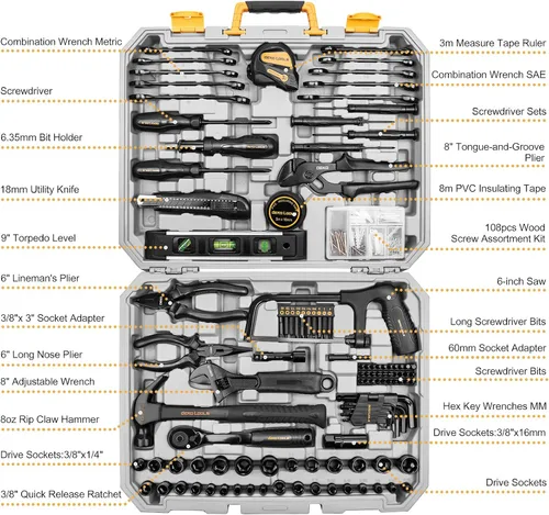 Vista 2 de DEKOPRO Kit de herramientas manuales para el hogar general de 218 piezas, juego de herramientas profesionales de reparación de automóviles