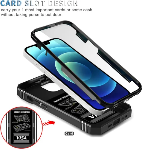 Vista 3 de Fetrim Funda para iPhone 14, Funda de teléfono con soporte de anillo de rotación para Apple iPhone 14 - Negro