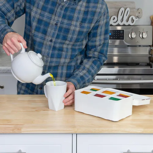 Vista 8 de AuldHome Farmhouse - Caja de té (blanca), estilo retro vintage esmaltado, lata de almacenamiento de té
