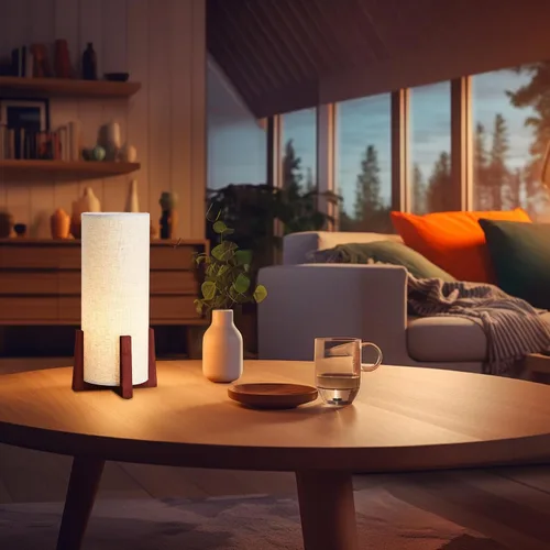 Vista 7 de KUNJOULAM Modernas lámparas de mesa pequeñas, lámpara de mesita de noche con pantalla de tela de lino, lámpara de mesa cilíndrica de 13.9 pulgadas