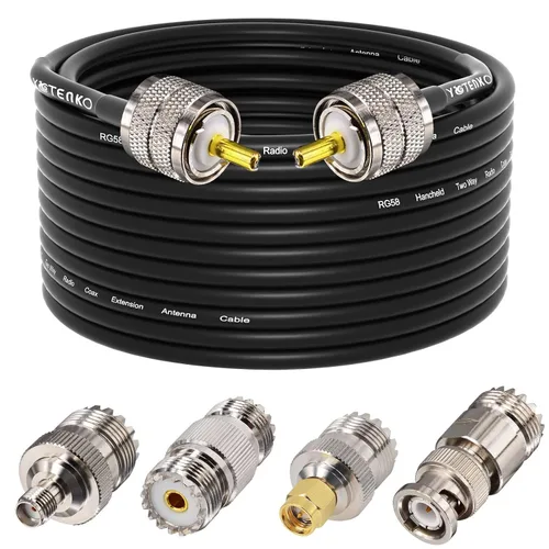 Vista 32 de Cable de puente PL259 de 1 pie - Cable coaxial RG58 de 15 pulgadas corto 50 ohmios coaxial para medidor SWR radio de radioaficionado radio CB