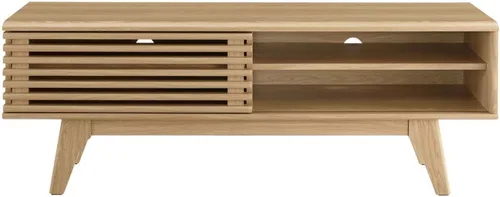 Vista 6 de Mueble para televisor de 48 pulgadas Modway Render, de estilo moderno de mediados de siglo con perfil bajo, color roble