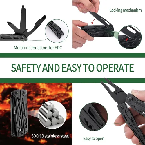 Vista 10 de NEXTOOL Multiherramienta, herramienta multiusos 11 en 1 con pinzas de punta fina, tijeras y puntas de destornillador, navaja multiherramienta
