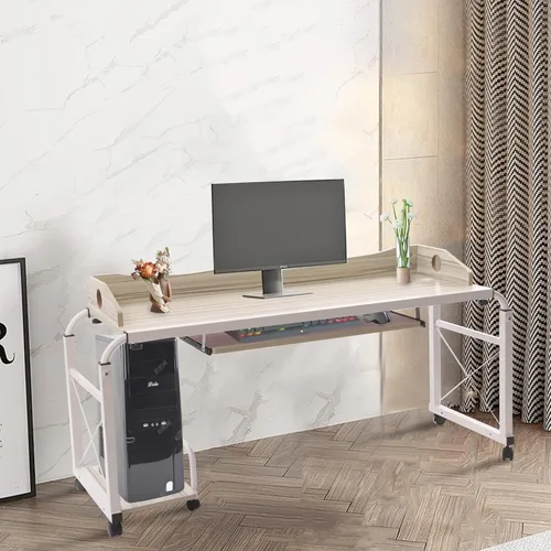 Vista 5 de Escritorio de cama Burlywood ajustable en altura, mesa multifuncional móvil, escritorio de computadora elástica para dormitorio, comedor, sala