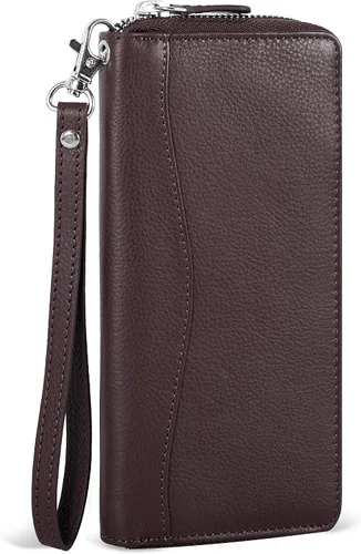Vista 8 de Oak Leathers Cartera de cuero para mujer – Cartera Clutch RFID para mujer con 8 portadores de tarjetas de crédito, bolsillo para monedas, regalo