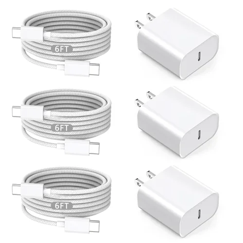 Vista 8 de Cargador de carga rápida para iPhone, paquete de 3 bloques de cargador USB C con cable USB C a Lightning, bloque de carga rápida tipo C compatible