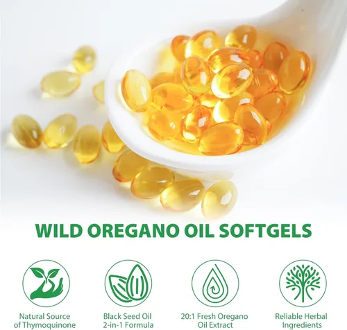 Vista 9 de Cápsulas blandas de aceite de orégano silvestre con aceite de semilla negra, 6,000 mg por porción, 120 cápsulas, a base de plantas, sin OMG y alto