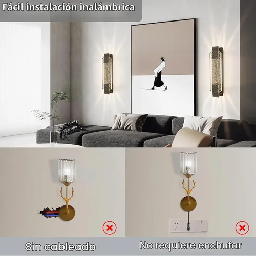 Vista 5 de camuucci Aplique de pared a pilas recargable de 12000 mAh, lámpara de pared para interiores, no cableada, para dormitorio, sala de estar, 1 paquete