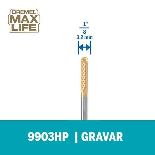 Vista 2 de Dremel 9903HP Max Life 1/8" (3.2mm) Broca de tallado de alto rendimiento de carburo de tungsteno, 1 accesorio rotatorio