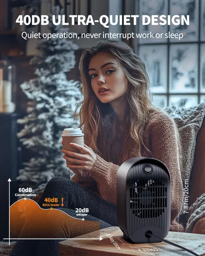 Vista 6 de Calentador de espacio, calentadores pequeños portátiles para uso en interiores, calentador eléctrico de escritorio con protección contra