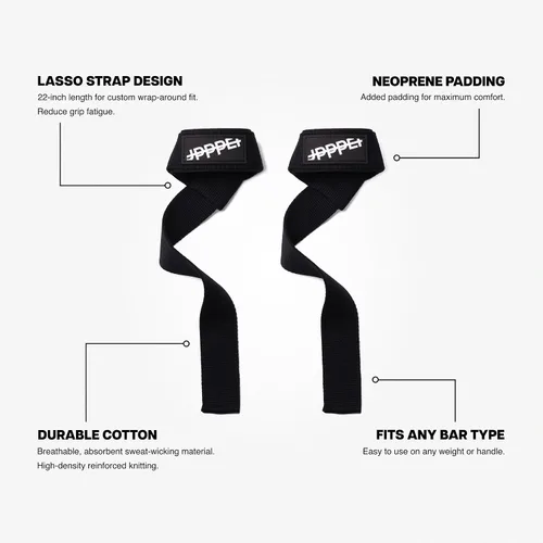 Vista 3 de UPPPER Correas de levantamiento de pesas con neopreno acolchado para peso muerto, entrenamiento de fuerza, entrenamientos de gimnasio, correas