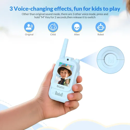 Vista 6 de Mafiti Juguetes para niños y niñas de 3, 4, 5, 6, 7, 8 años, mini video walkie talkies para niños, paquete de 2 unidades, recargable, rango de 1000