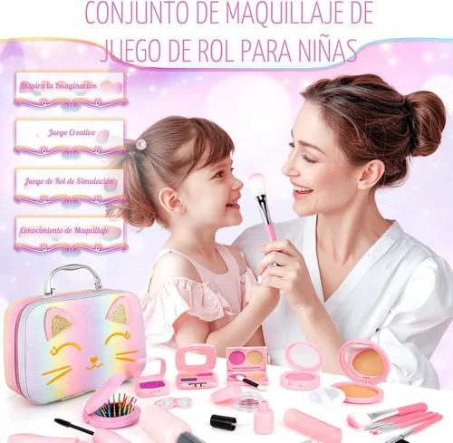 Vista 6 de Maquillaje de simulación para niños pequeños, juego de maquillaje de juguete para niños de 3 a 5 años, kit de maquillaje de juguete para niños