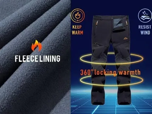 Vista 4 de TACVASEN pantalones de senderismo para hombre, con forro polar, reforzados en las rodillas, ligeros, para esquí y snowboard, sin cinturón