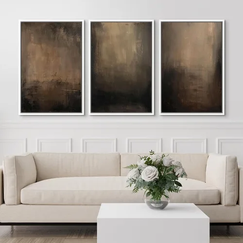 Vista 144 de SIGNFORD - Set de obras de arte en lienzo enmarcado para pared, ilustraciones abstractas de neblina del desierto en tonos neutros beige y marrón