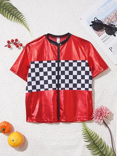 Vista 3 de YiZYiF Disfraz de piloto de coche de carreras para niños y niñas, camisa de manga corta con cremallera para Halloween, cosplay, trajes