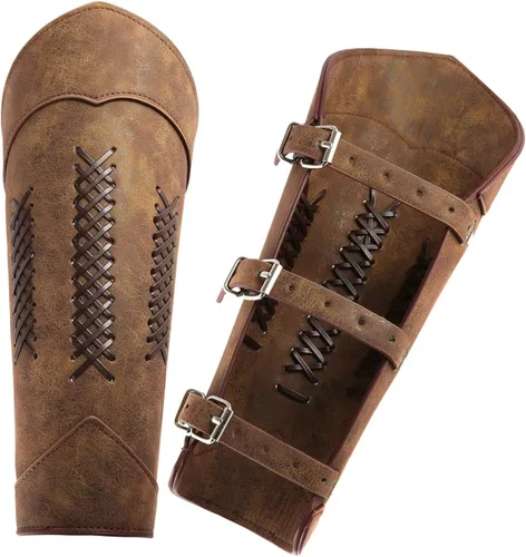 Vista 2 de HZMAN Largo Style Knights - Brazaletes de cuero sintético para armadura medieval con hebilla ajustable par de brazaletes