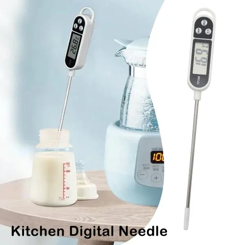 Vista 2 de Termómetro digital de cocina de plata para alimentos, pastel de carne, leche, barbacoa, termómetro para el hogar, sonda, medidor de sonda