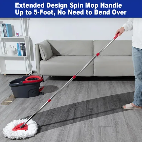 Vista 4 de Mango de repuesto para trapeador giratorio compatible con la base de cabezal de repuesto O Cedar Mop de 4 secciones de 2.5 a 5 pies, tornillo alemán